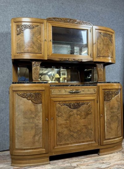 Buffet deux corps époque Art déco en noyer et ronce vers 1940