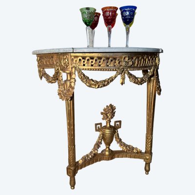 Louis XVI period gilded wood half moon console 18 eme