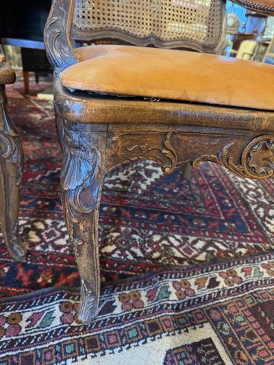 Pair of Louis XV cane armchairs in walnut