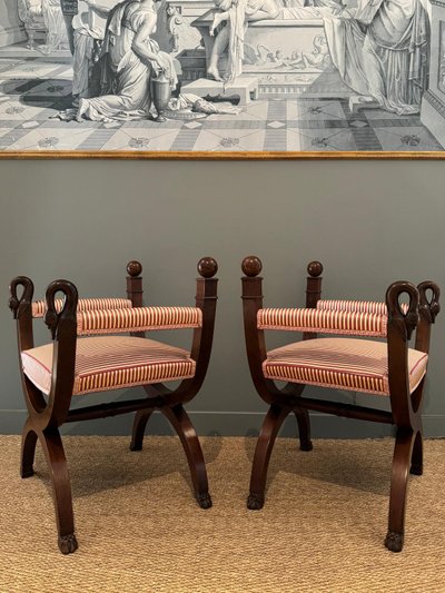 Rare pair of large Empire-Consulate period curved stools.