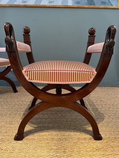 Rare pair of large Empire-Consulate period curved stools.