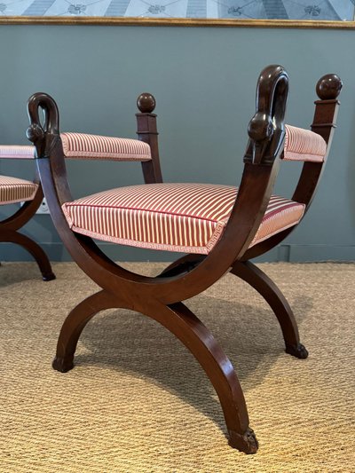 Rare pair of large Empire-Consulate period curved stools.