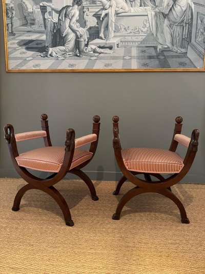 Rare pair of large Empire-Consulate period curved stools.