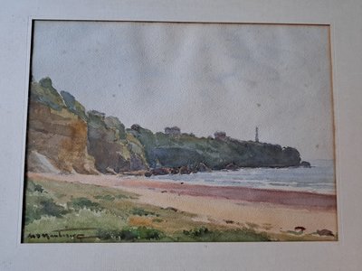 Henri d'Hauterive, Le Phare De Biarritz , Basque Country , Watercolor , XXth Century .