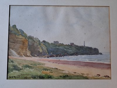 Henri d'Hauterive, Le Phare De Biarritz , Basque Country , Watercolor , XXth Century .