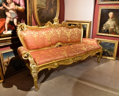 Canapé Louis XIV en bois doré, Rome Début XVIIIe Siècle