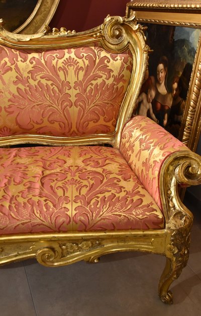 Canapé Louis XIV en bois doré, Rome Début XVIIIe Siècle