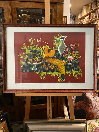 Jean Picart Le Doux, Still life with pheasant, Color lithograph Signed and numbered 48/250