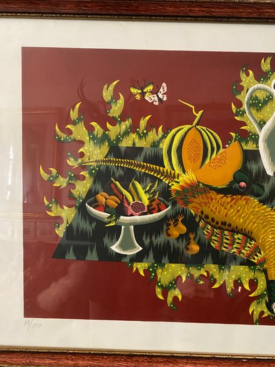 Jean Picart Le Doux, Still life with pheasant, Color lithograph Signed and numbered 48/250