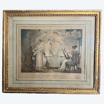 18th century color engraving by Choubard Psyche at the Bath pearl frame