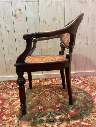 Napoleon III office chair in oak and cane