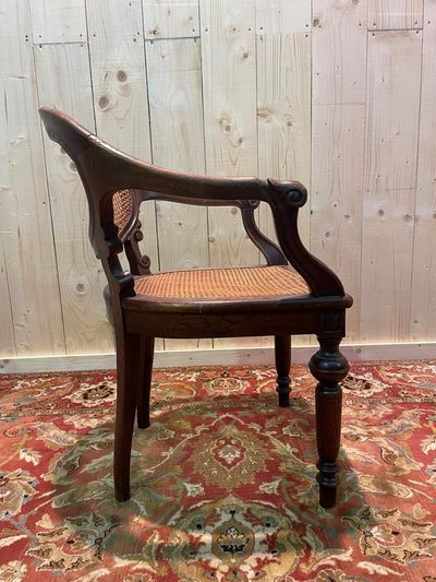 Napoleon III office chair in oak and cane