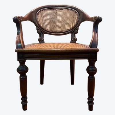 Napoleon III office chair in oak and cane