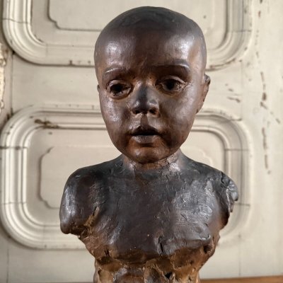 Sculpture en terre cuite atelier Charles Filleul enfant en buste XXe