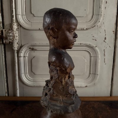 Sculpture en terre cuite atelier Charles Filleul enfant en buste XXe