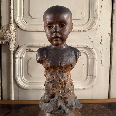 Sculpture en terre cuite atelier Charles Filleul enfant en buste XXe