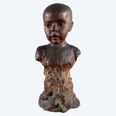 Sculpture en terre cuite atelier Charles Filleul enfant en buste XXe