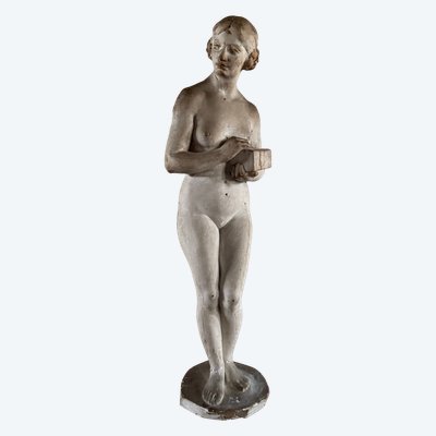 Statue plâtre d'atelier par Charles Filleul sujet féminin au coffret XXe