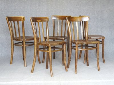 Set of 5 Thonet chairs No. A417 from 1937, laminated wood seat, Art Deco period