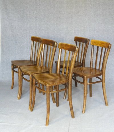 Set of 5 Thonet chairs No. A417 from 1937, laminated wood seat, Art Deco period