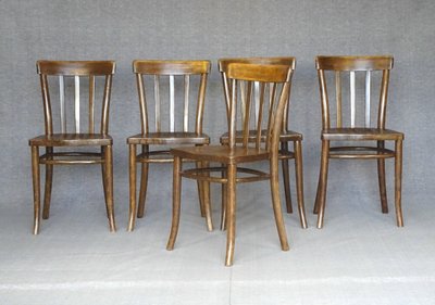 Set of 5 Thonet chairs No. A417 from 1937, laminated wood seat, Art Deco period