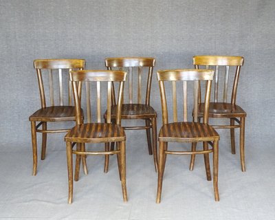 Set of 5 Thonet chairs No. A417 from 1937, laminated wood seat, Art Deco period