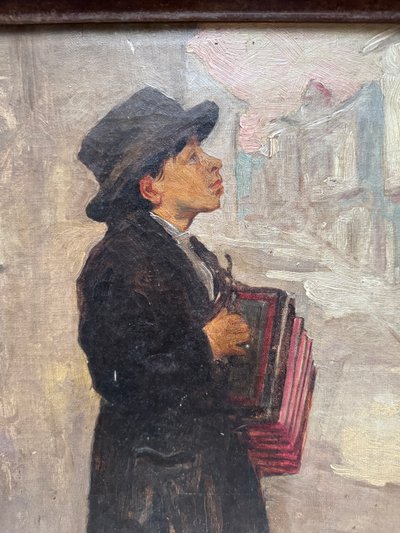 French School Circa 1900 - Montmartre Child with Accordion - Signed