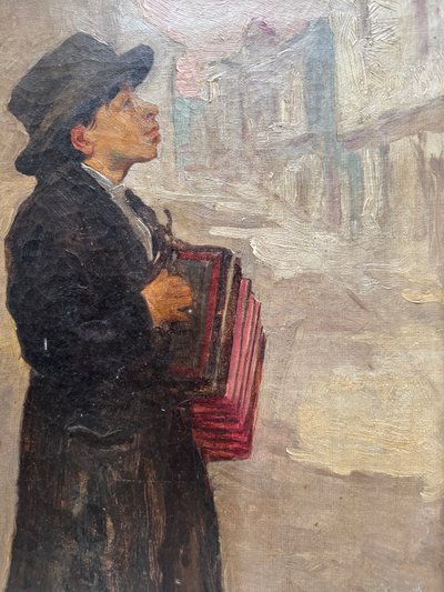 French School Circa 1900 - Montmartre Child with Accordion - Signed