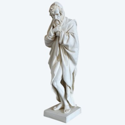 Large allegory of winter statue in biscuit porcelain, neoclassical work - 35cm