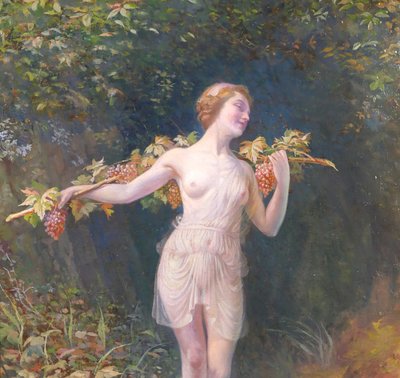 Lucien FOLLER 1869-1938 Bacchante, femme nue, tableau Art Nouveau, 1915