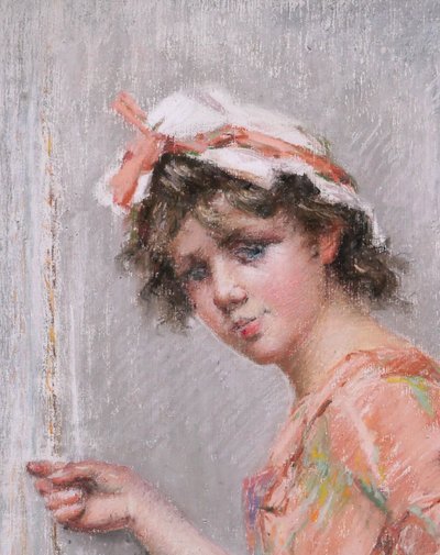 Frédérique VALLET-BISSON 1862-1948 L'indiscrète, portrait of a young woman, pastel, circa 1890, Renoir