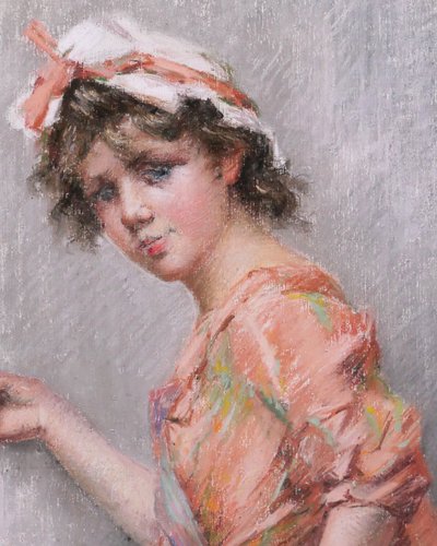 Frédérique VALLET-BISSON 1862-1948 L'indiscrète, portrait of a young woman, pastel, circa 1890, Renoir