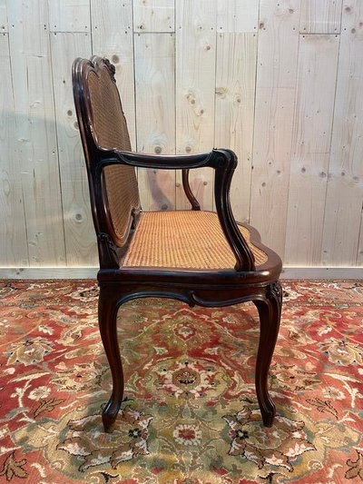 Louis XV mahogany and cane bench