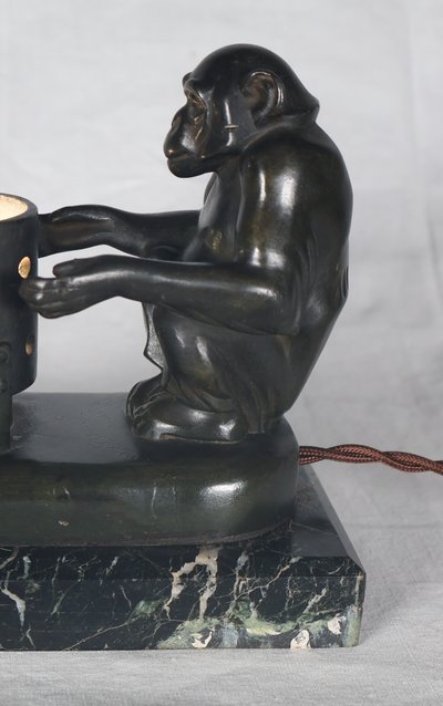 Monkey nightlight with brazier Max Le Verrier Art Deco period