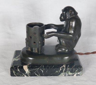 Monkey nightlight with brazier Max Le Verrier Art Deco period