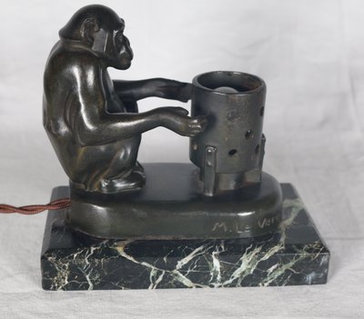 Monkey nightlight with brazier Max Le Verrier Art Deco period