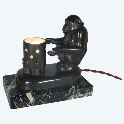 Monkey nightlight with brazier Max Le Verrier Art Deco period