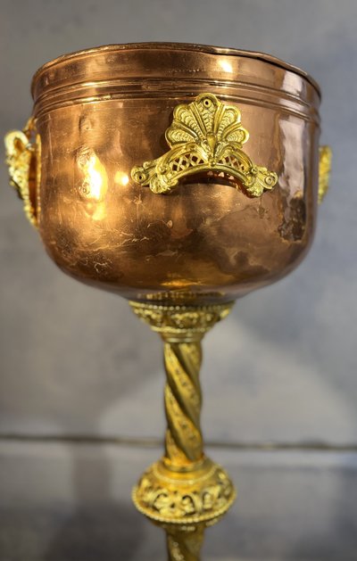 Imposing Gilded Bronze And Copper Holy Water Vase - Circa 1900