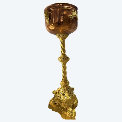 Imposing Gilded Bronze And Copper Holy Water Vase - Circa 1900