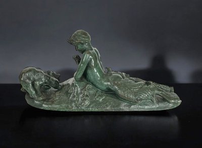 EMMANUEL FREMIER 1824 -1910 BRONZE WITH GREEN PATINA "PAM ET OURSONS" SIGNED