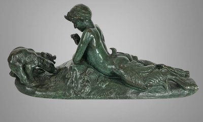 EMMANUEL FREMIER 1824 -1910 BRONZE WITH GREEN PATINA "PAM ET OURSONS" SIGNED