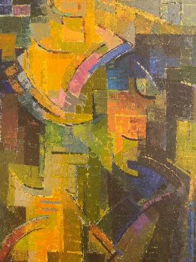 Cubist composition by Alfred Vachon, oil on canvas, 1961