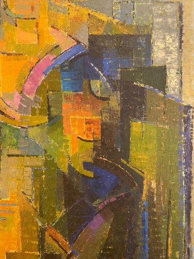 Cubist composition by Alfred Vachon, oil on canvas, 1961