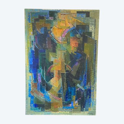 Cubist composition by Alfred Vachon, oil on canvas, 1961