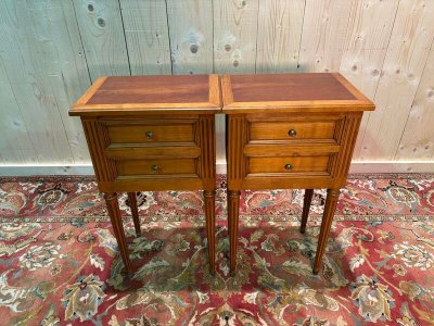 Pair of Louis XVI style bedside tables in cherry wood