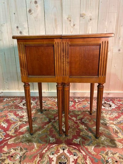 Pair of Louis XVI style bedside tables in cherry wood