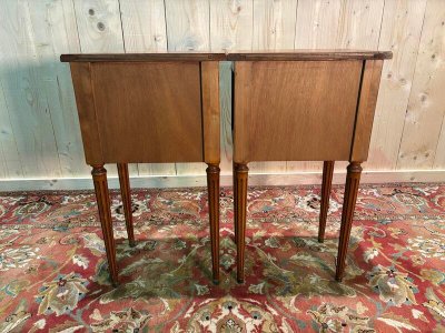 Pair of Louis XVI style bedside tables in cherry wood