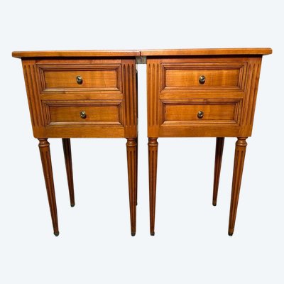 Pair of Louis XVI style bedside tables in cherry wood