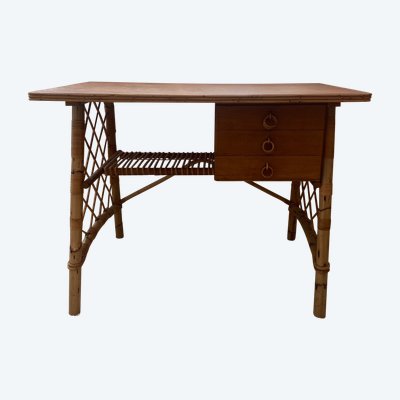 Scrivania in legno e rattan 1960