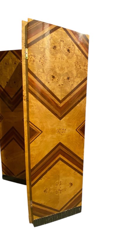 4-panel Art Deco folding screen in wood veneer 1930